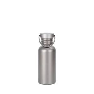 500 ml single-wall titanium water bottle with carry loop cap in silver matte finish on a light background.