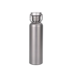 750 ml single-wall titanium water bottle with carry loop cap in silver matte finish on a light background.