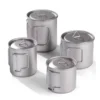 Four TA1 titanium folding handle mugs with matching lids shown in different sizes on a white background.