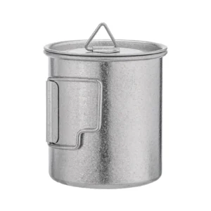 Pure titanium camp mug with lid and crystalline natural titanium finish
