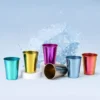 Colorful TiRoam pure titanium cup set with ice background, lightweight titanium cups for outdoor and everyday drinks