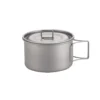 TiRoam pure titanium camping pot with lid and folding handle on a clean white background, lightweight cookware for camping, backpacking, and outdoor cooking.