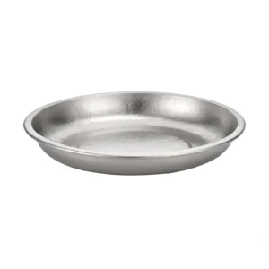 TiRoam pure titanium plate with shallow round design on a clean light background, lightweight and reusable dinnerware for camping, home dining, and outdoor meals.