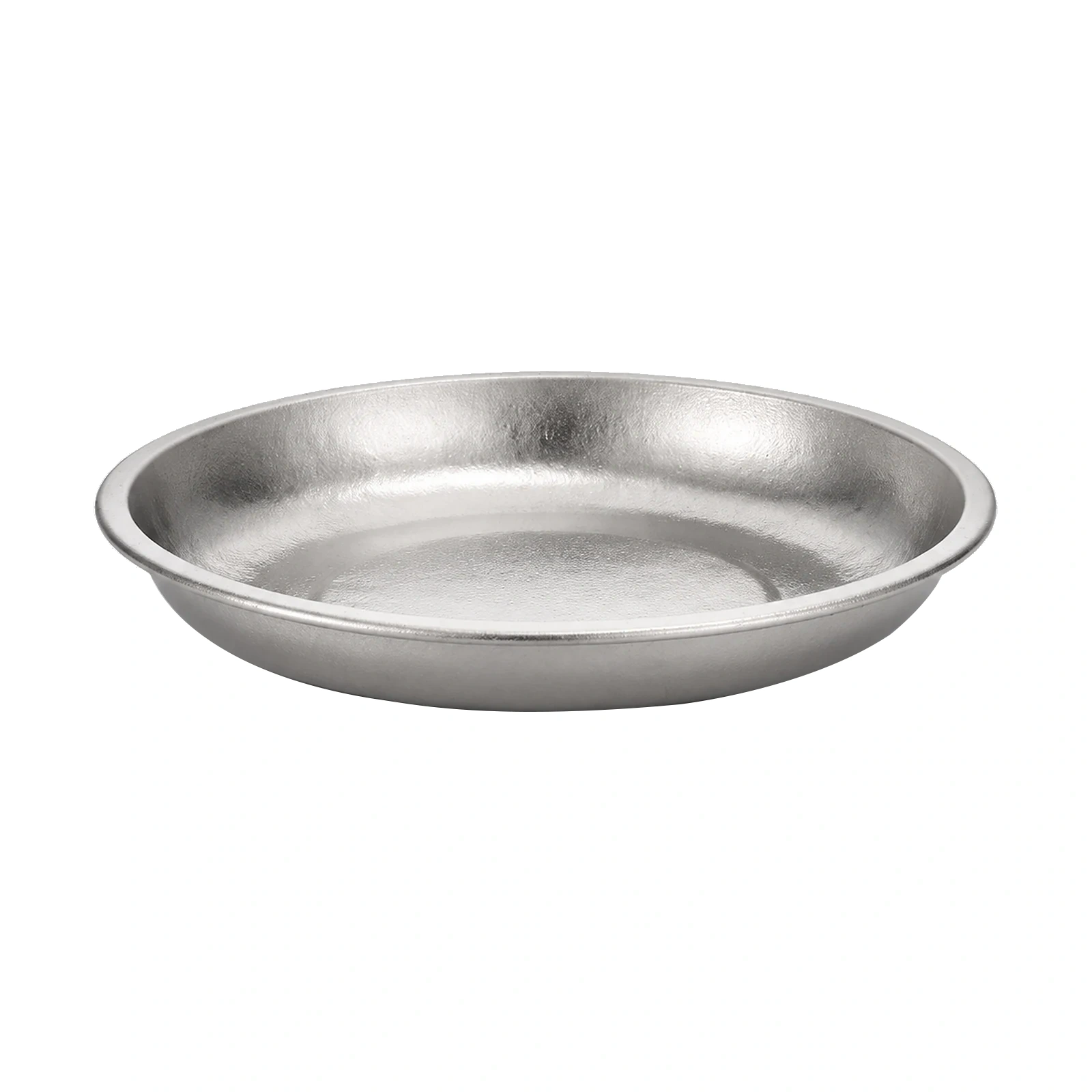 TiRoam pure titanium plate with shallow round design on a clean light background, lightweight and reusable dinnerware for camping, home dining, and outdoor meals.