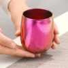 TiRoam purple ice flower titanium tumbler held in hand, colorful double-wall pure titanium cup for daily drinkware