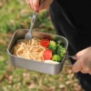 TiRoam pure titanium lunch box filled with pasta and vegetables, lightweight outdoor meal container with folding handle for camping, hiking, and backpacking