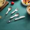 Pure titanium folding spoon, spork, fork, and knife for camping