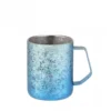 Isolated product photograph of a luxury crystal titanium coffee mug with a distinct metallic ice-crystal pattern against a clean background.