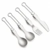 Pure titanium foldable camping cutlery set with spoon, spork, fork, and knife