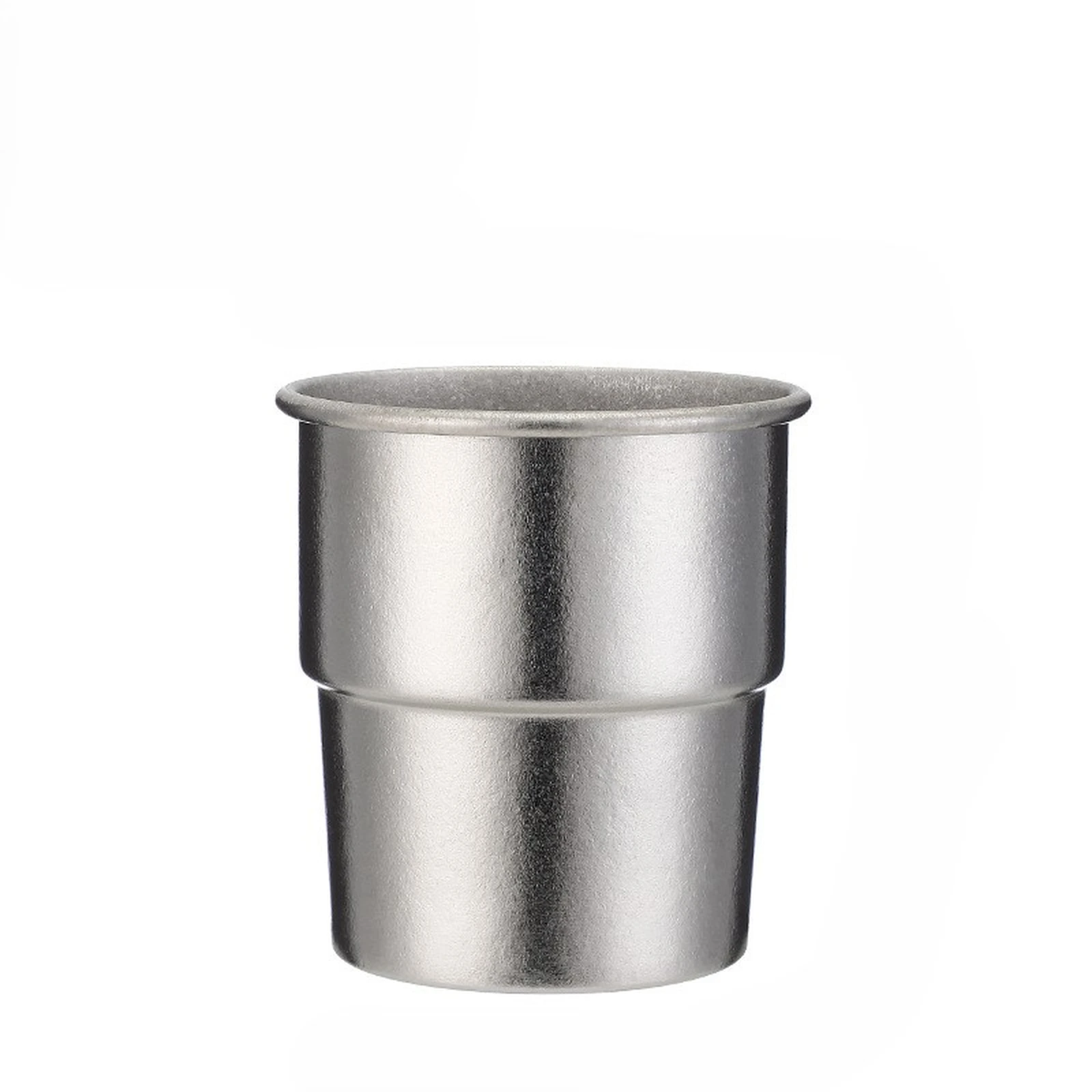 Classic natural titanium stackable cup on a white background