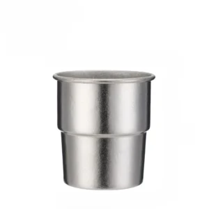 Single TiRoam stackable pure titanium cup in Crystalline Natural Titanium finish on a white background.