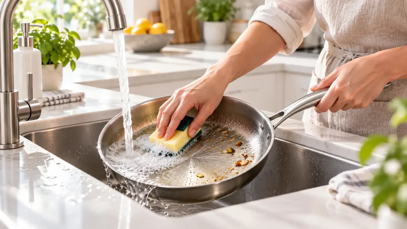 Cleaning stuck food residue from pure titanium cookware