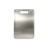 Large grooved pure titanium cutting board with brushed surface, rounded corners, and integrated handle.