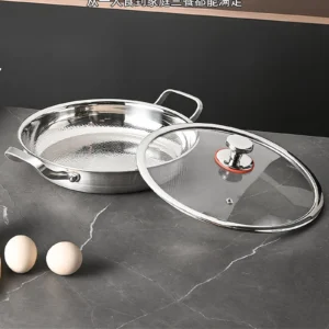 Pure titanium frying pan with dual handles and tempered glass lid
