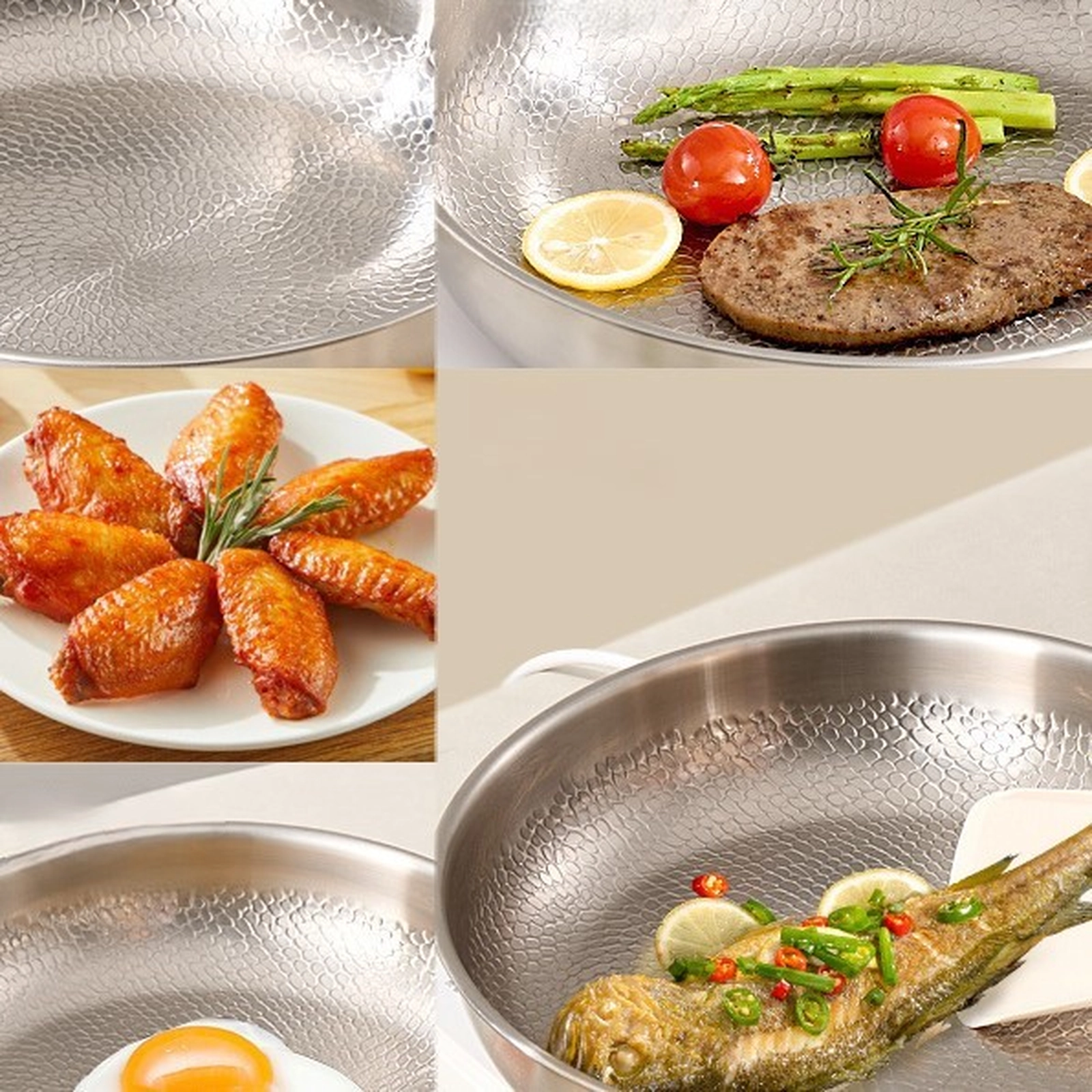 Titanium frying pan used for steak fish eggs and everyday cooking