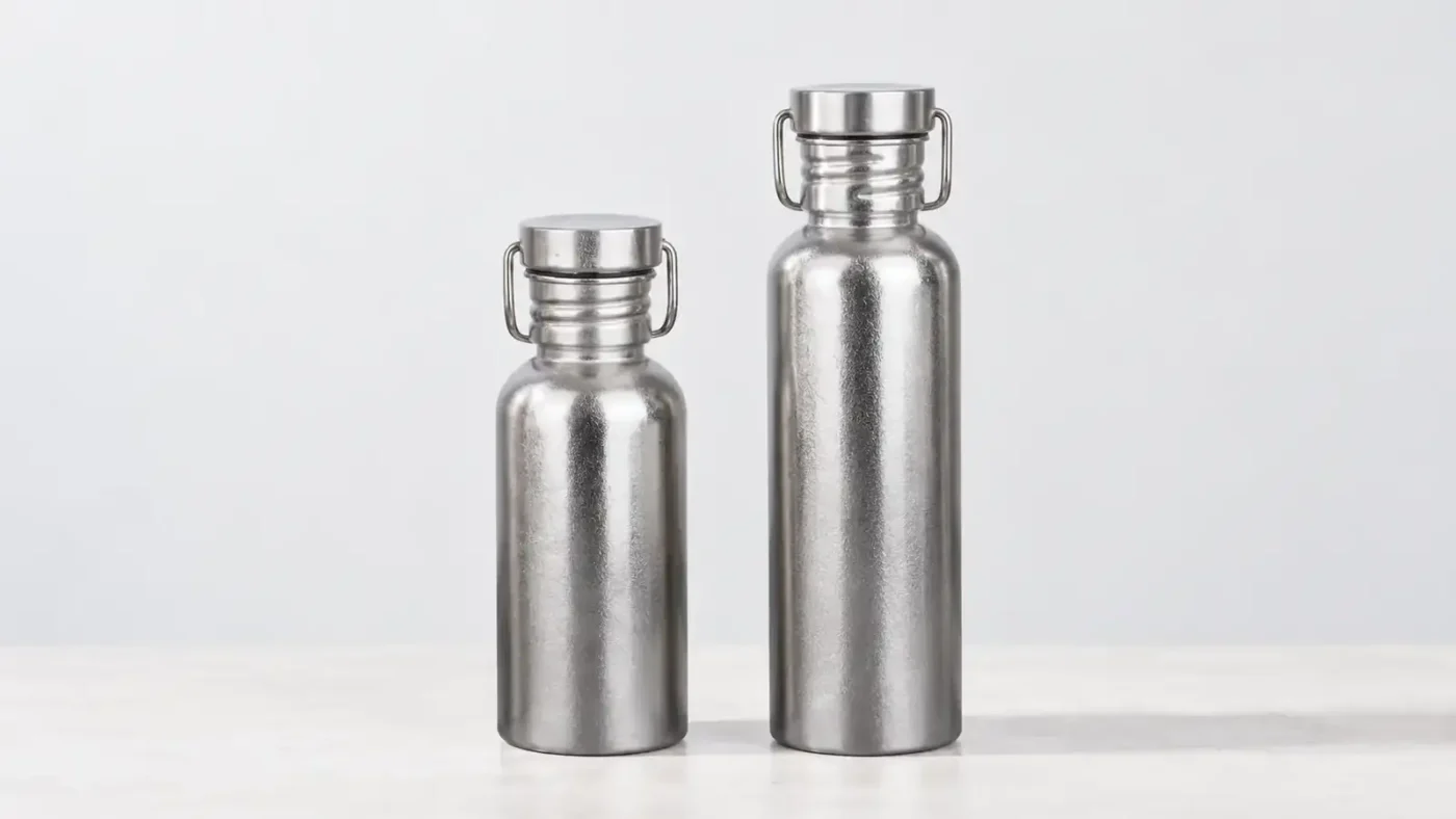 500 ml and 750 ml titanium water bottles compared by height and diameter