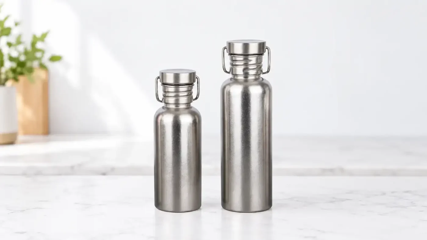 500 ml and 750 ml titanium water bottles compared by size