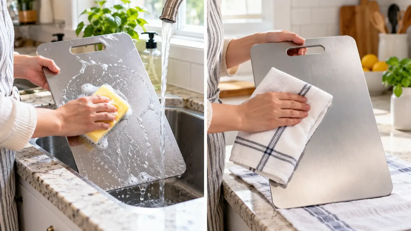 Cleaning and drying a titanium cutting board before inspection