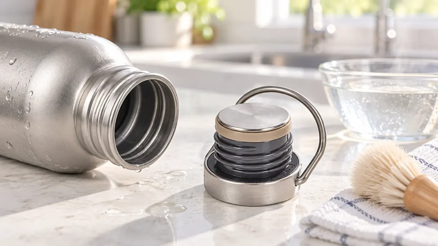ow to clean water bottle lids with fixed seals