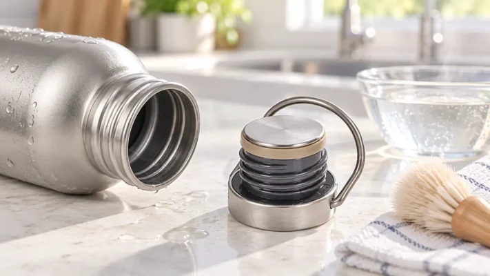 ow to clean water bottle lids with fixed seals