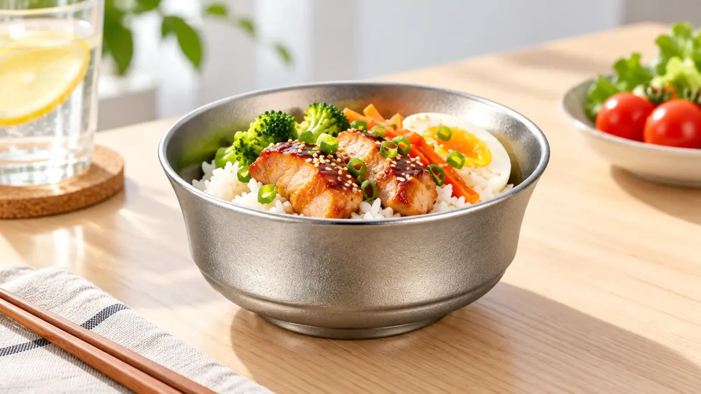 Compact 380ml double-wall titanium bowl for rice, fruit, and side dishes
