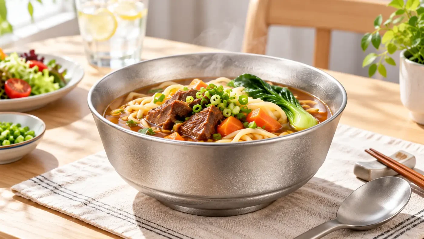 Large 900ml double-wall titanium bowl for noodles, soup, and mixed meals