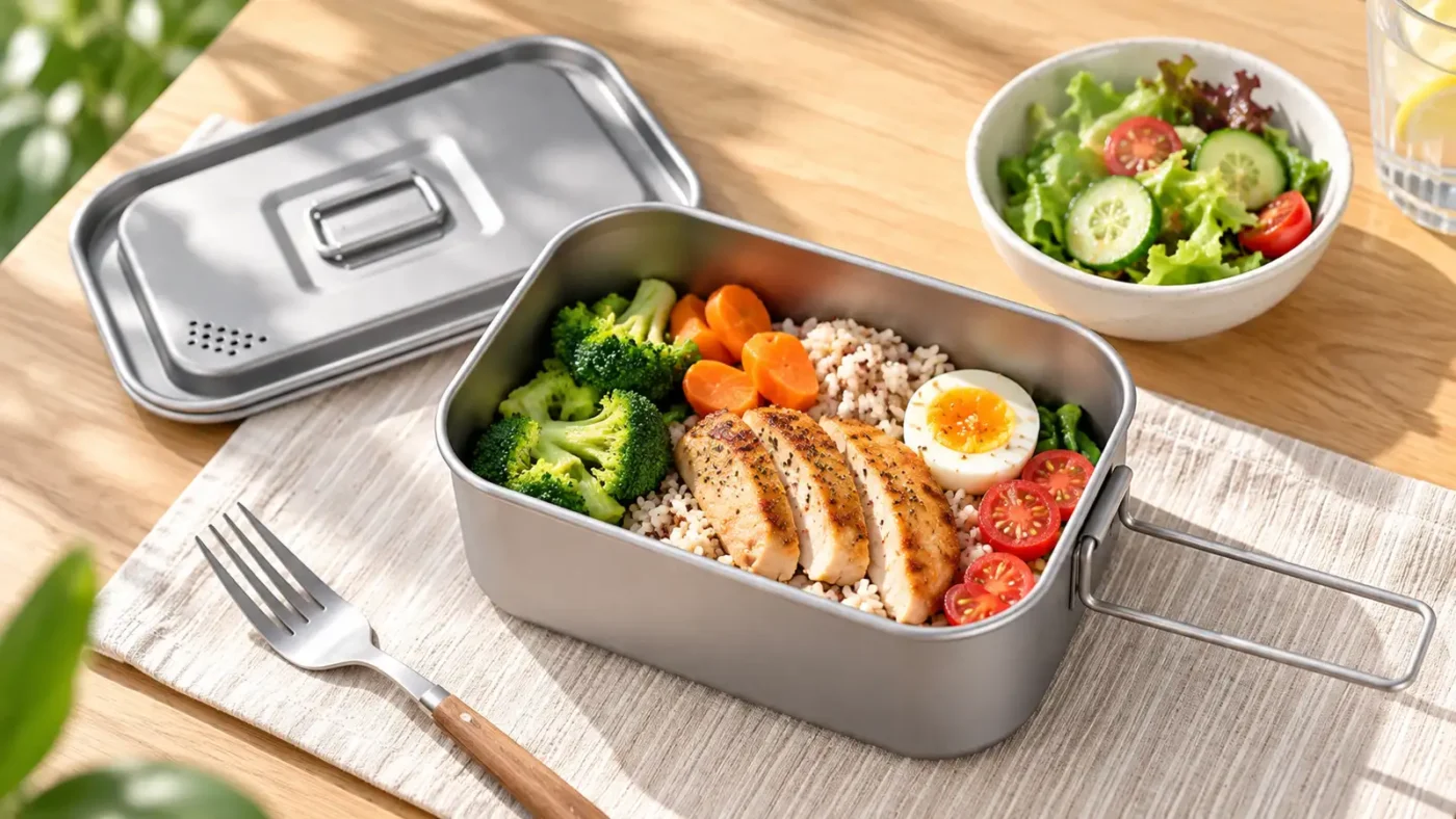 Titanium lunch container compared with an open titanium bowl