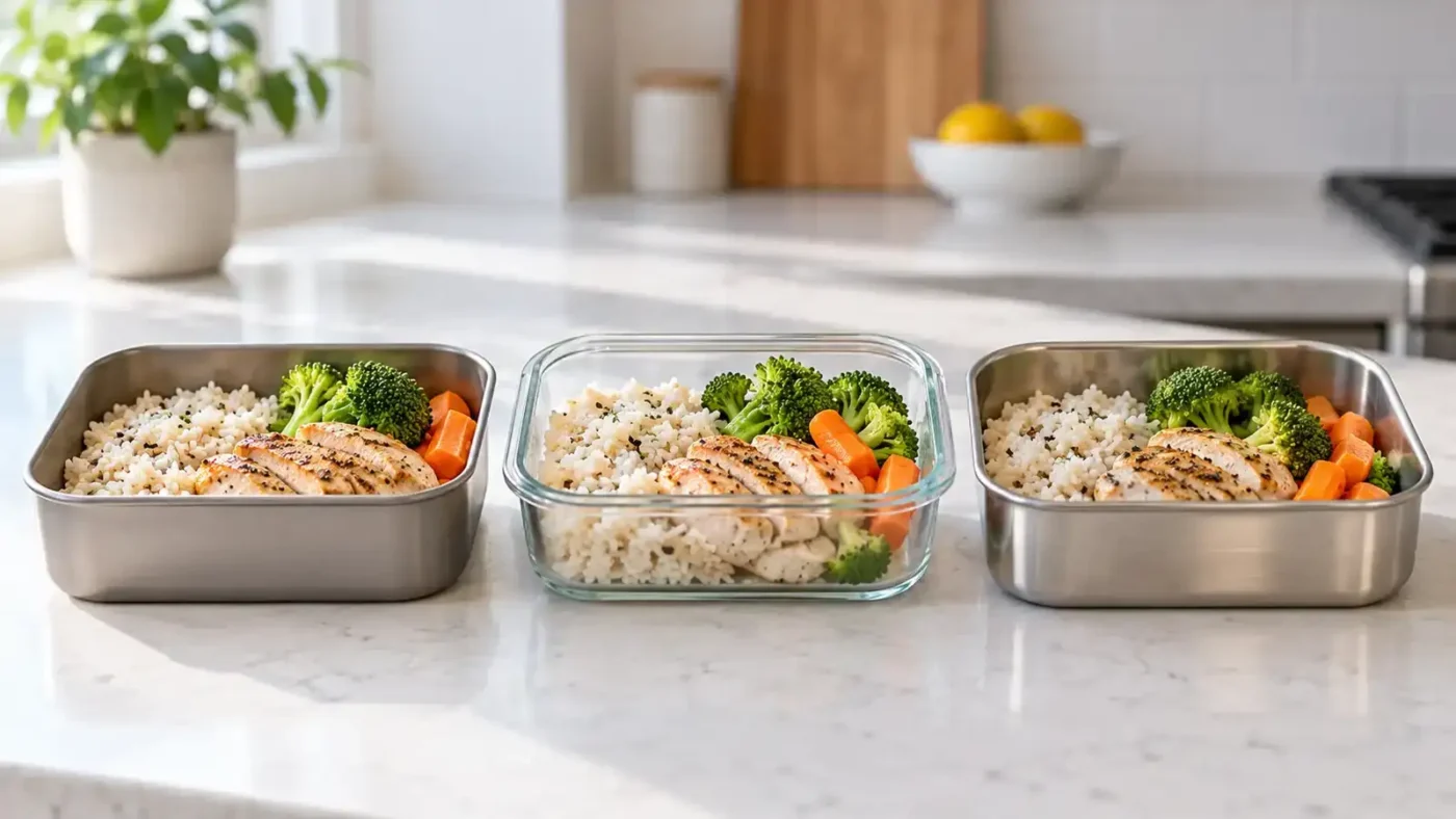 Titanium, glass, and stainless steel food containers for meal prep